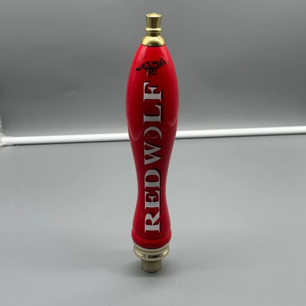 Vintage Redwolf Lager Beer Tap Handle Red Gold‎ Running Wolf Logo 10 Inch